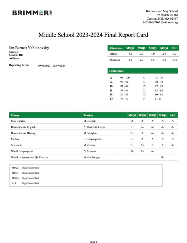 High Honors — 7th Grade